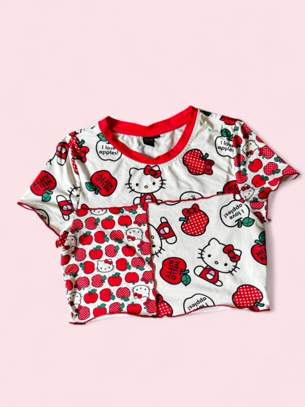 SHEIN White & Red Hello Kitty Graphic Cropped Tee